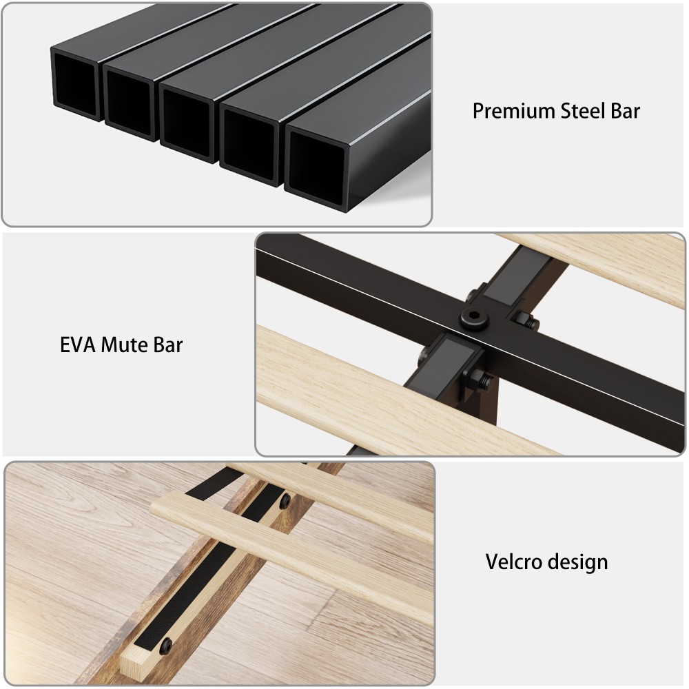 Queen Size Bed Frame w/ USB Headboard & Storage, Dark Brown, Easy Assembly
