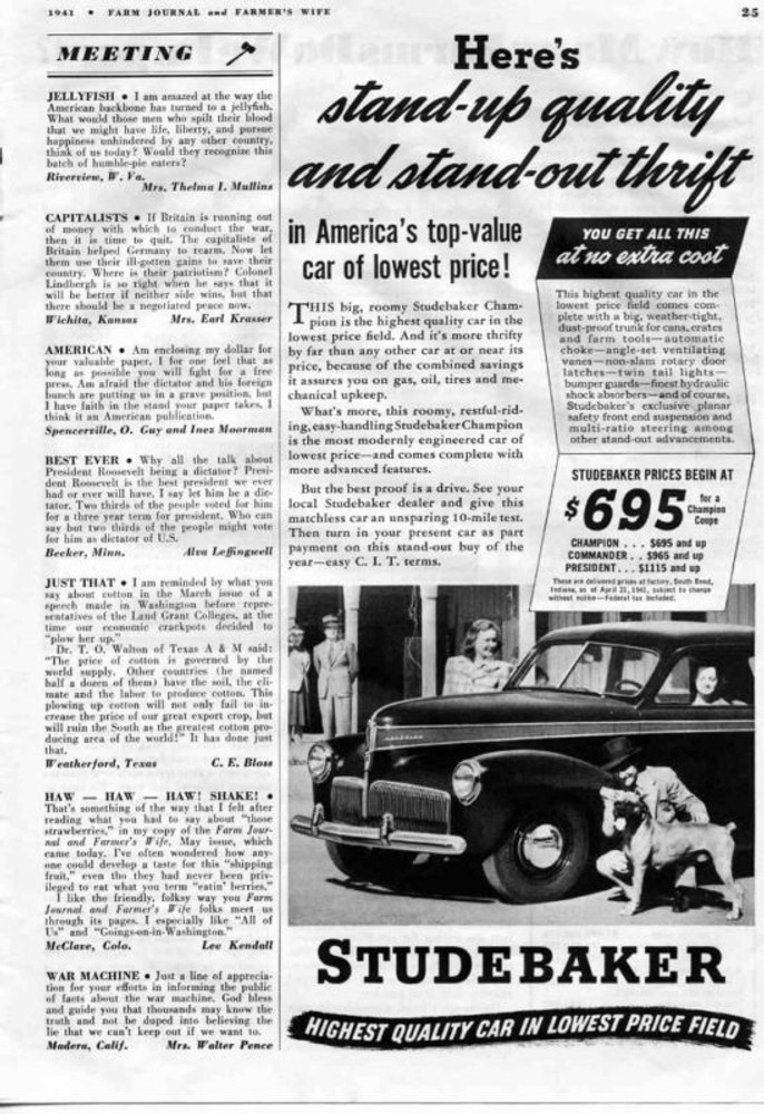 1941 Studebaker Champ Champion Car Print Ad