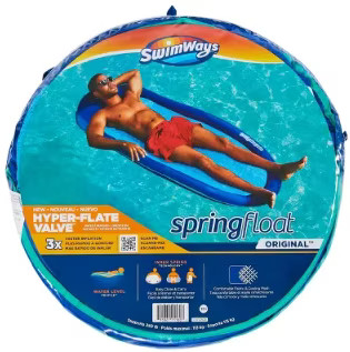 SwimWays Spring Float Inflatable Pool Lounger with Hyper-Flate Valve Blue