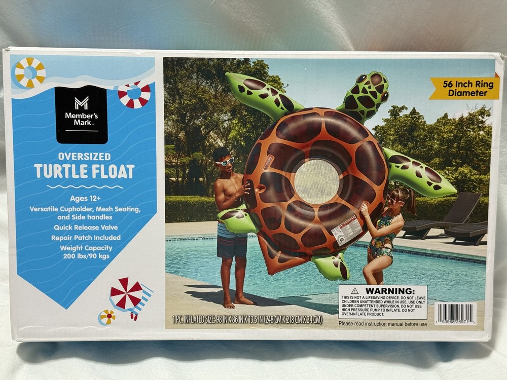 Member's Mark Oversized Turtle Pool Float, Mesh Seating, 56" Ring Diameter