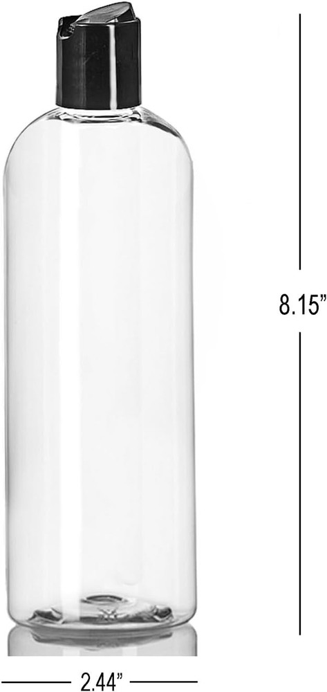 Clear Plastic Empty Bottles with Black Disc Top Caps