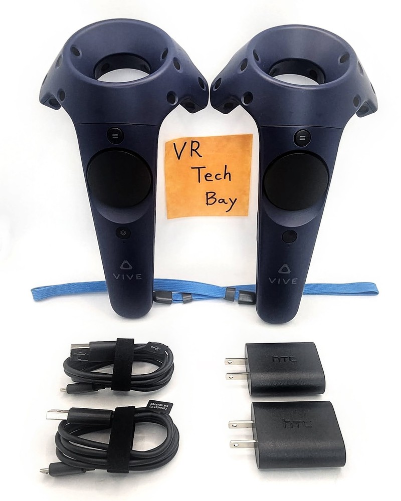 2 HTC Vive VR Controllers 2.0 with Power Supplies & Cables (Pair)