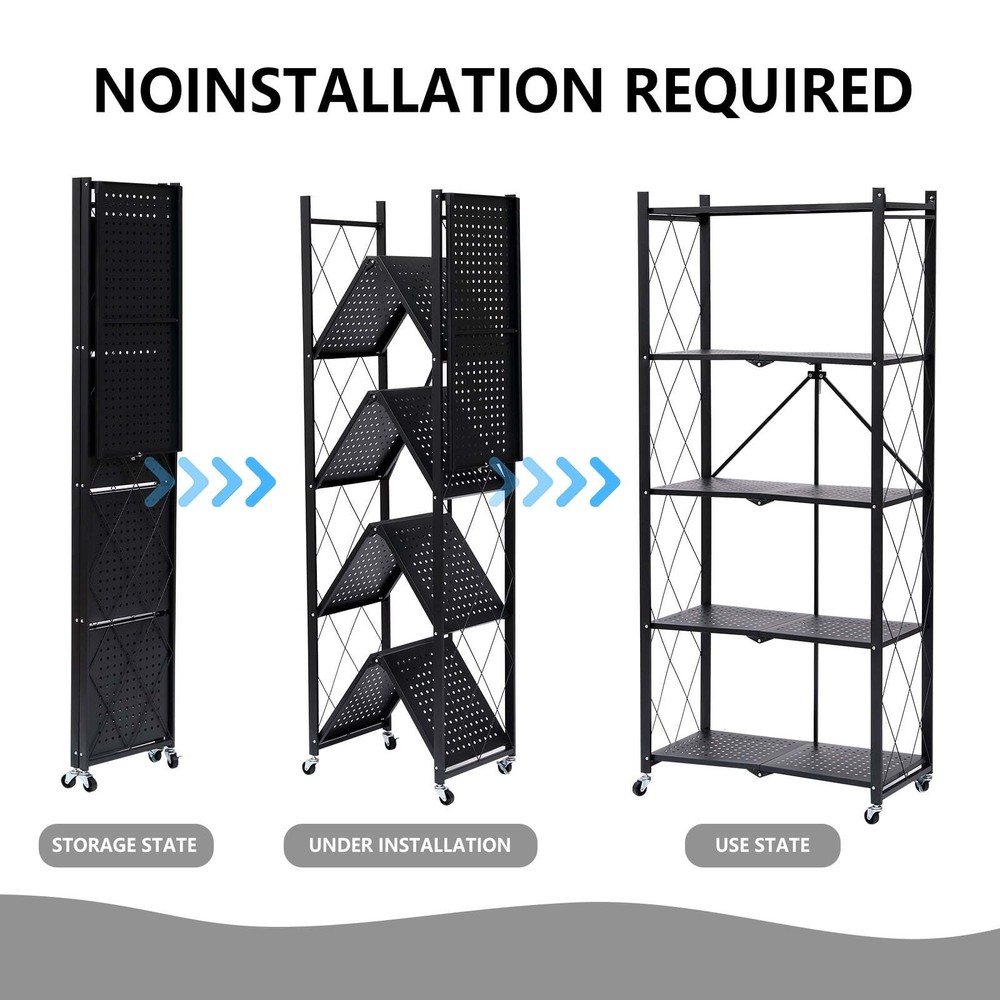 5-layer foldable storage rack, metal rack unit, basement and pantry storage rack