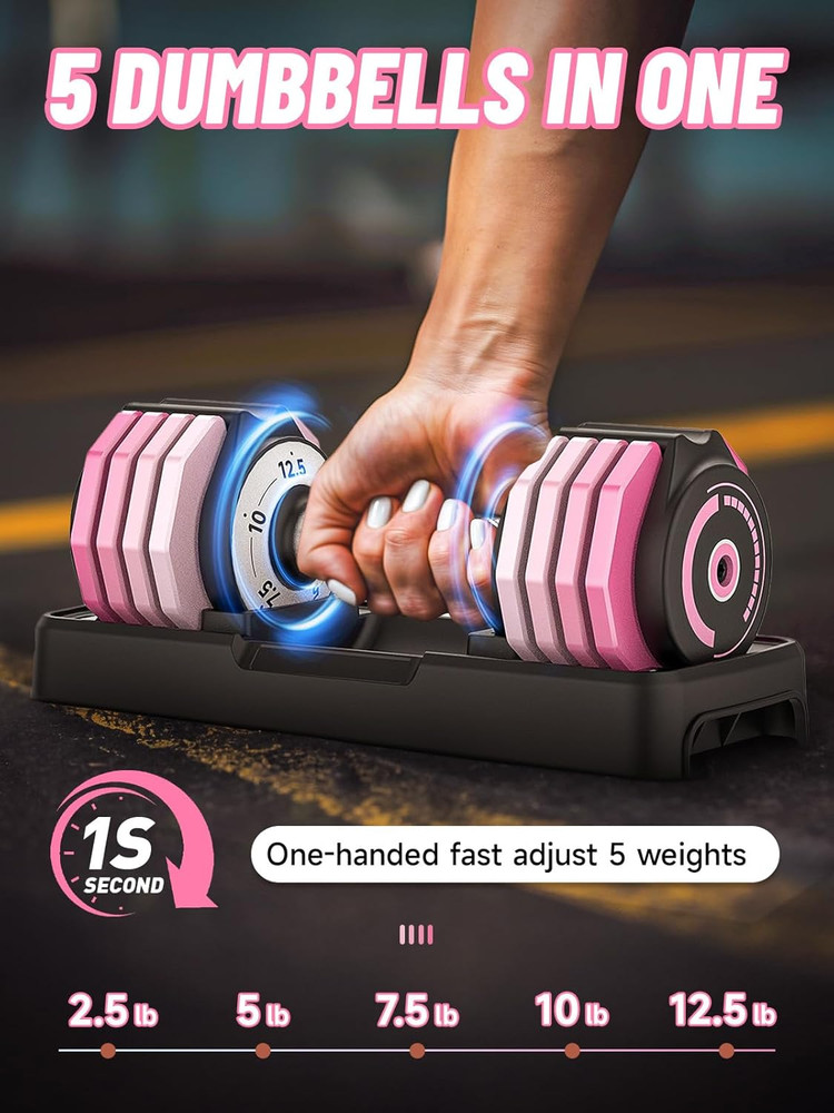 Adjustable Dumbbells Set 12.5LB Pair, 1-Sec Fast Adjustable 5 Free Weights, Prem