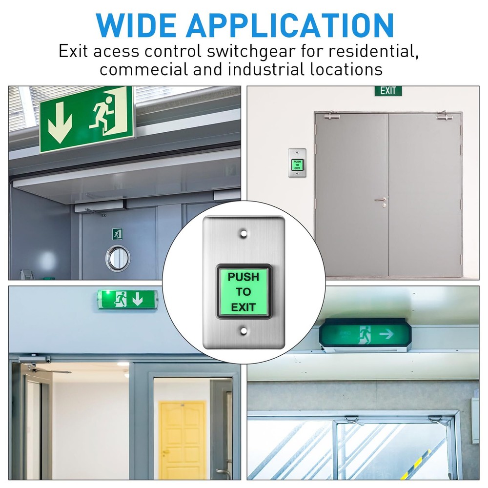 2 Pcs Push to Exit Button Indoor Green Square Request to Exit Button Stainles...