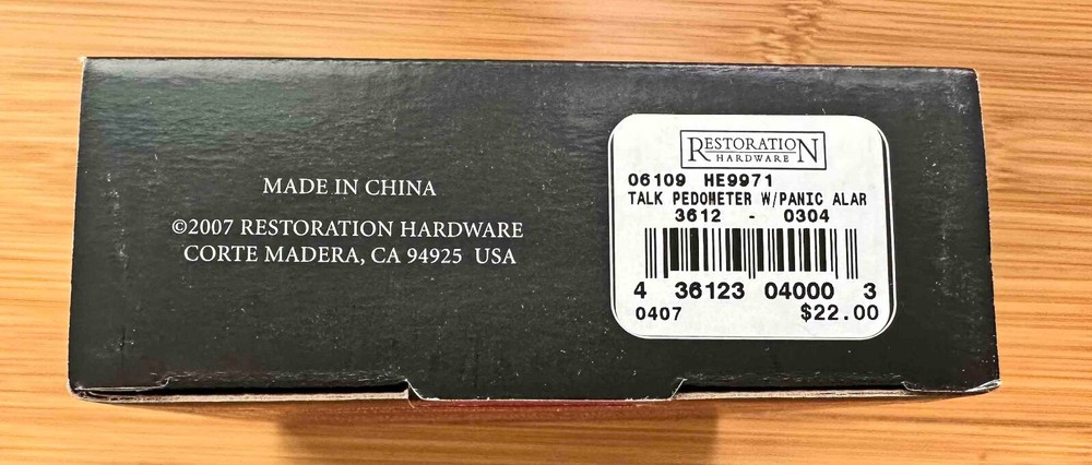Restoration Hardware Clip-on Talking Pedometer with Panic Alarm NIB