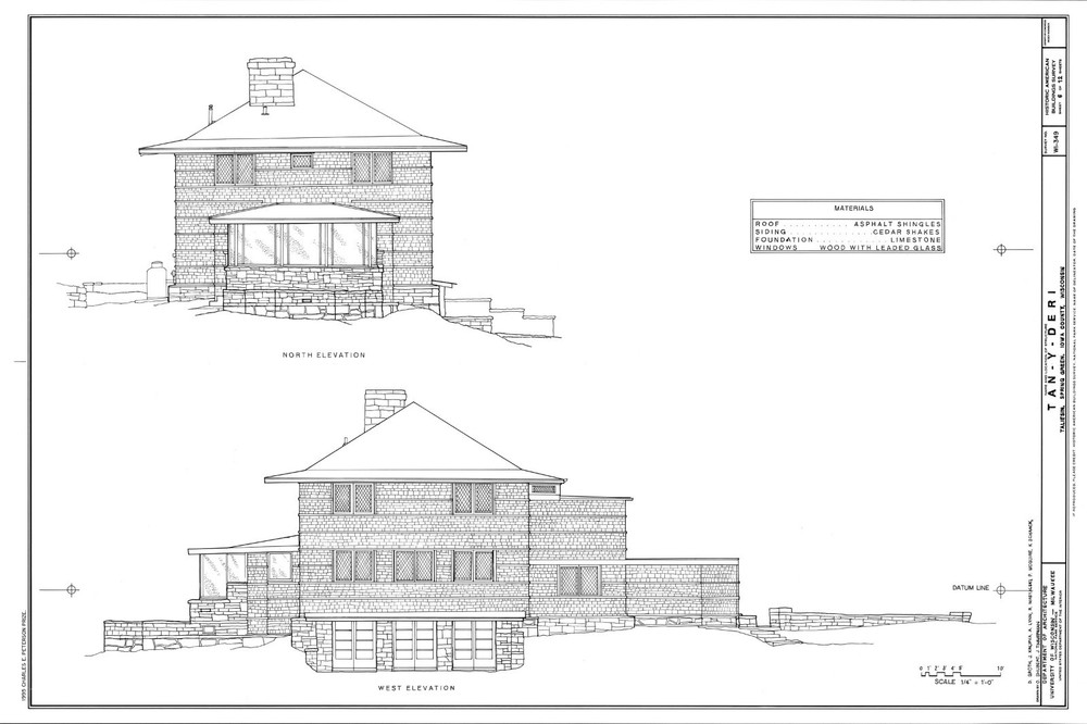 4 bedroom open plan home by Frank Lloyd Wright, printed architectural drawings