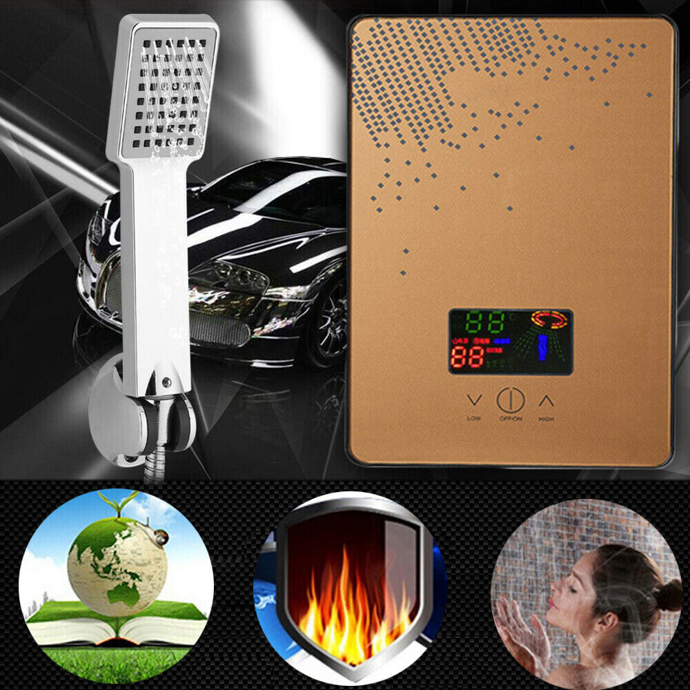 4500w 110v Instant Electric Tankless Hot Water Heater Bathroom Shower Kit Gold