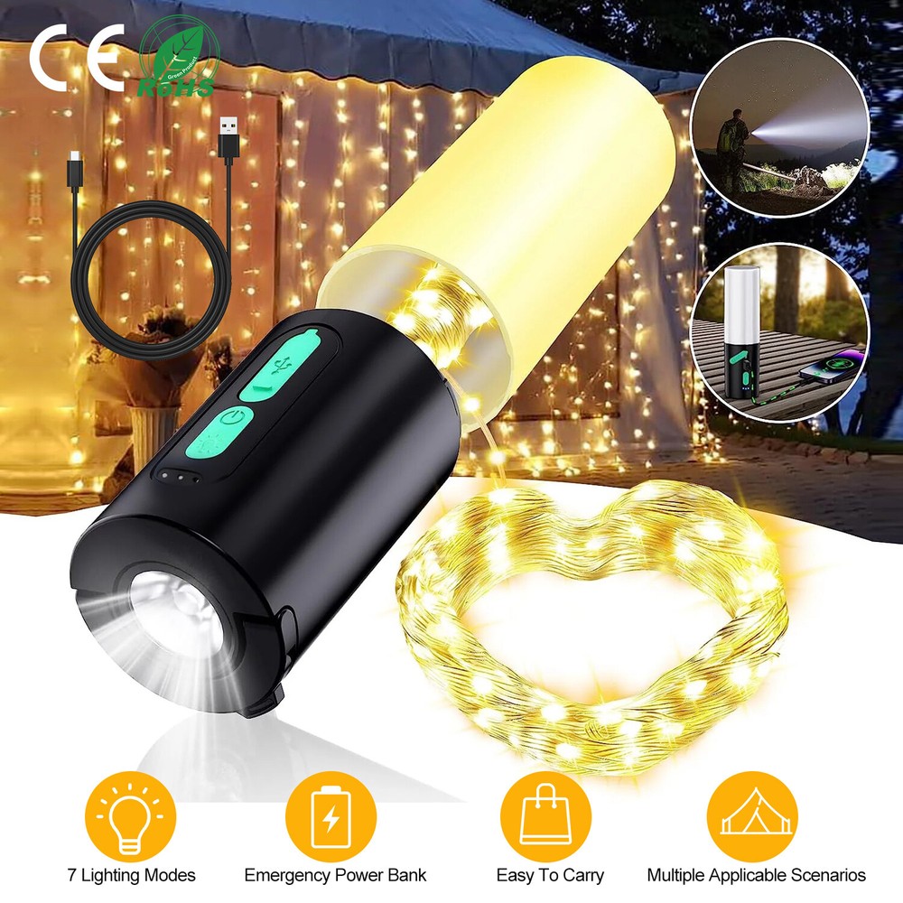 4 In 1 Rechargeable Camping String Light Waterproof Camping Lantern Flashlight