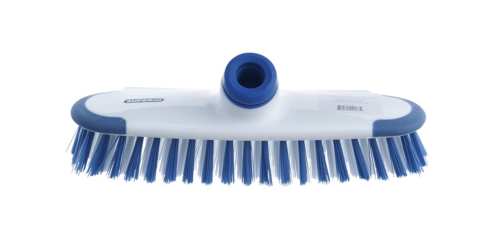 Superio Deck Scrub Brush with Scraper, 48" Long Metal Handle, Blue