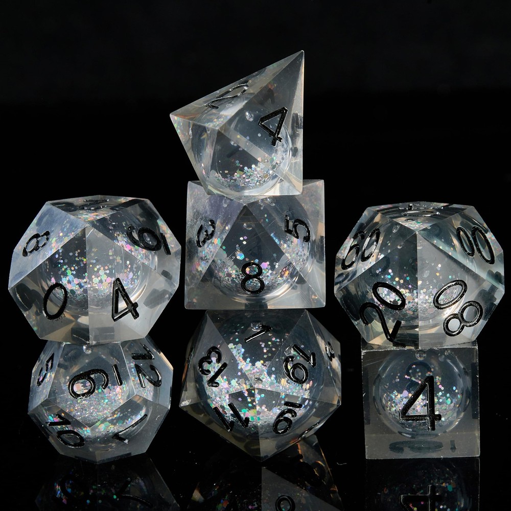 DND Dice Set,Liquid Core Handmade Sharp Edge 7 Piece Resin Dice-Dungeons and ...