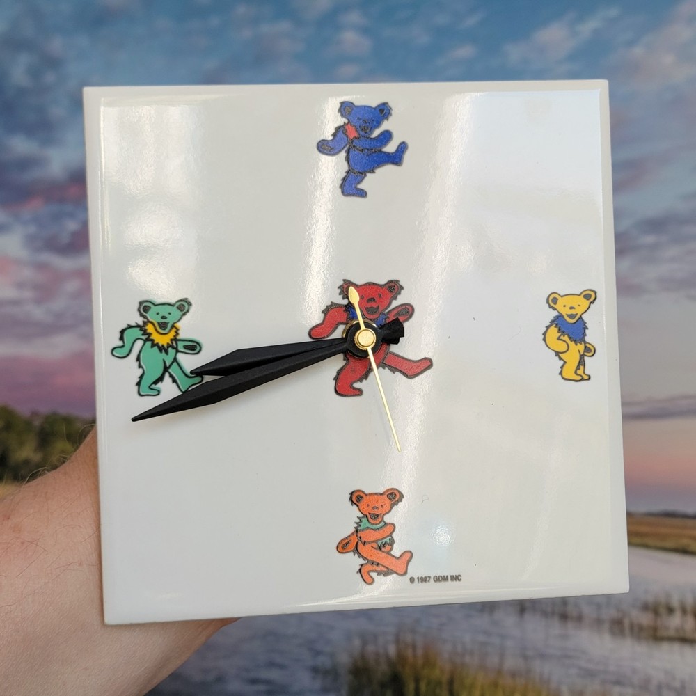 Grateful Dead Vintage 1987 Ceramic Trivet Tile Working Wall Clock Dancing Bears