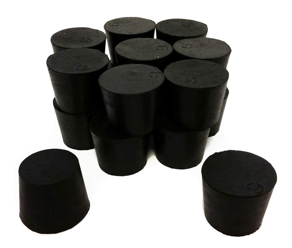 RS6 Rubber Stoppers Size 6 Solid 1Pound Pack Black Laboratory Lab Bung