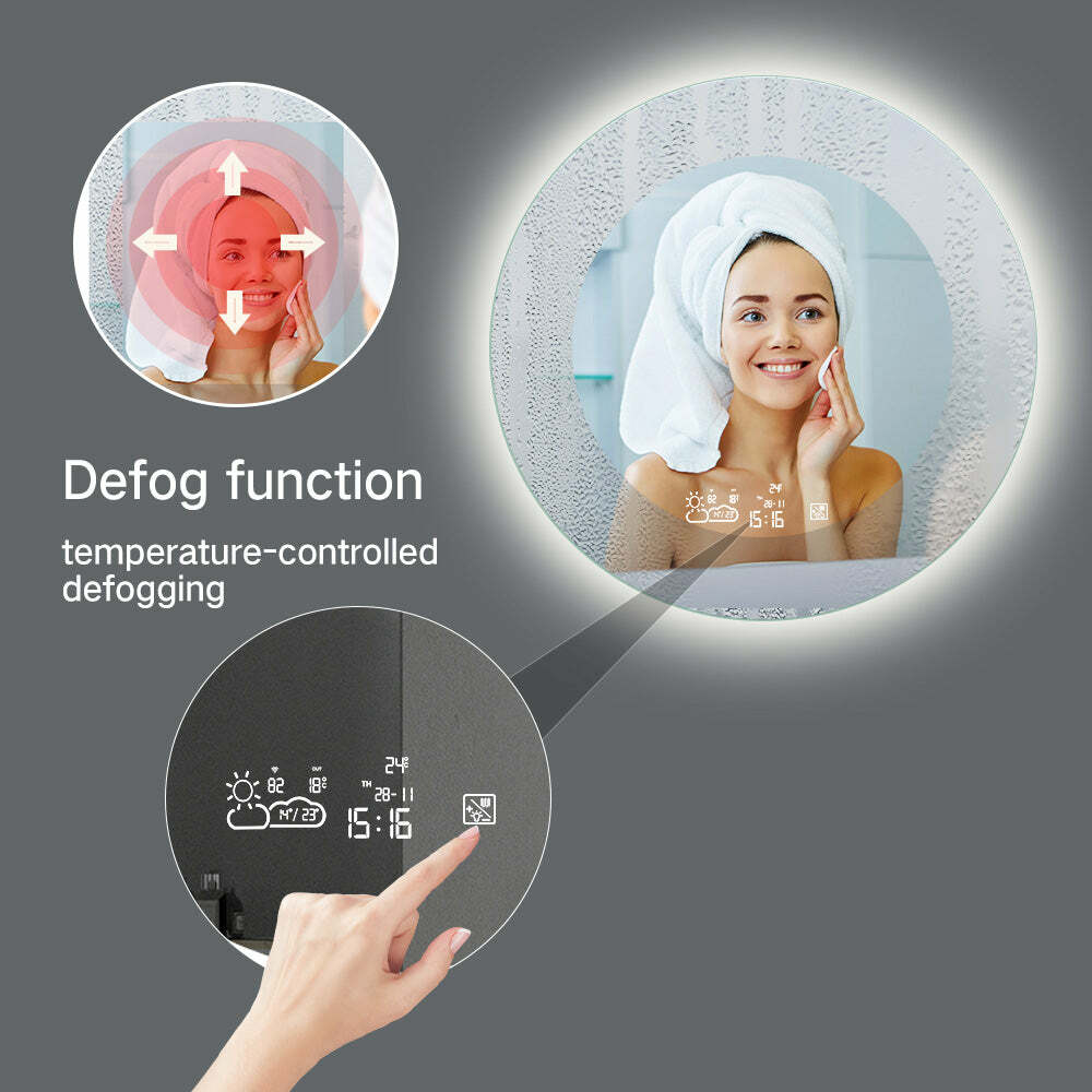 LED Lighted 24" / 32" Wall Mounted Frameless Smart Bathroom Vanity Round Mirror