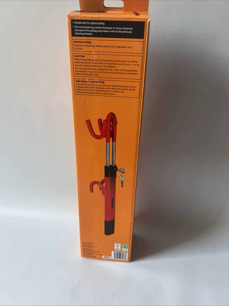 Halfords Double Bar Steering Wheel Lock 2 Keys