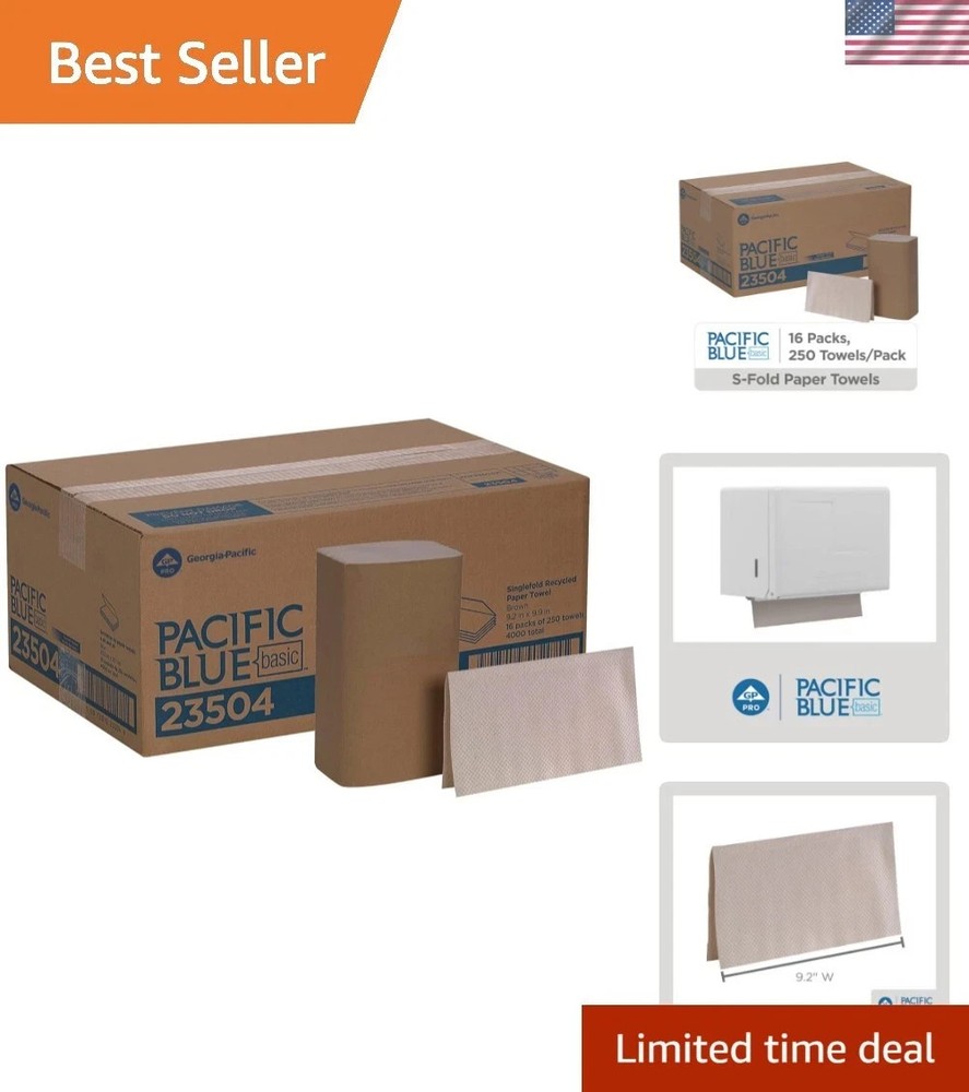 Pacific Blue Basic S-Fold Paper Towels 23504 Brown Recycled 250 Sheets Bulk