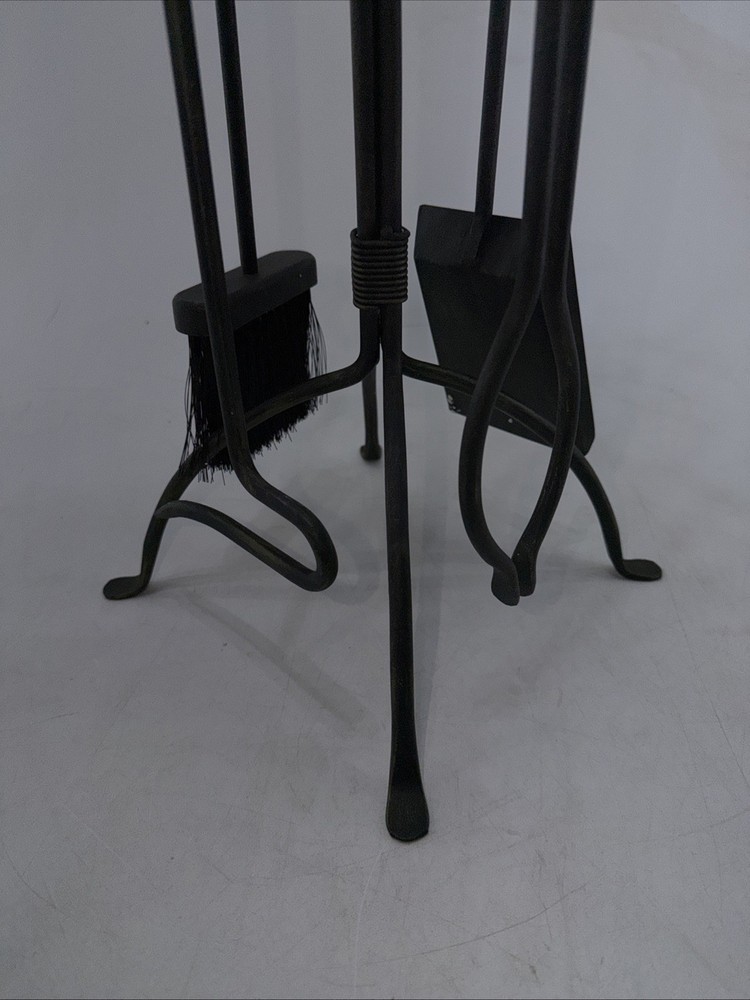 Vintage Hand Forged Fireplace Tool Set (Stand & 4 Tools)