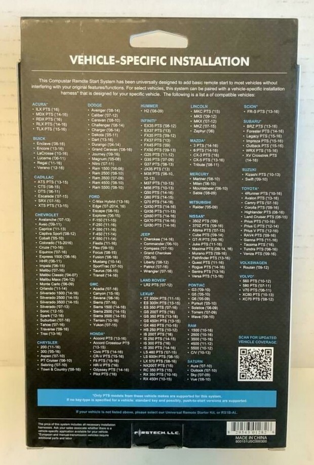 NEW Compustar RS1B-DC2 1-Way Remote Starter Kit for Most Vehicles one button