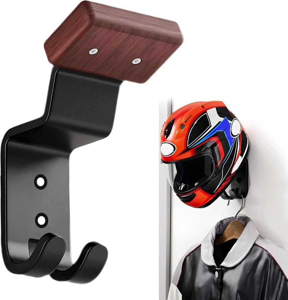 Helmet Holder Wall Mount, Motorcycle Headgear Black & Brown
