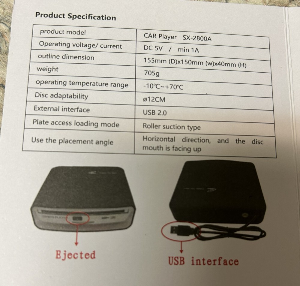 Lehwey External Universal Car CD Player USB Portable for Android Navigation NEW