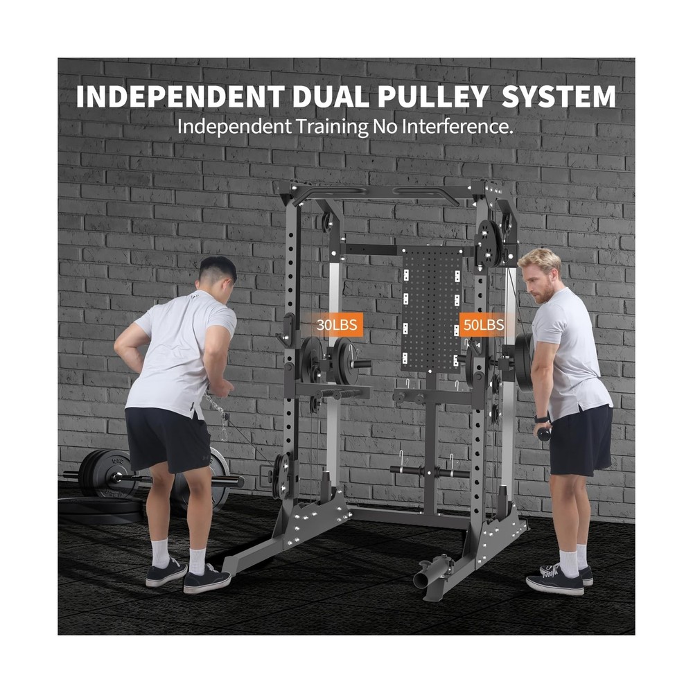 Power Cage, 2000LB Power Rack with Independent Dual Pulley System, Multi-Func...