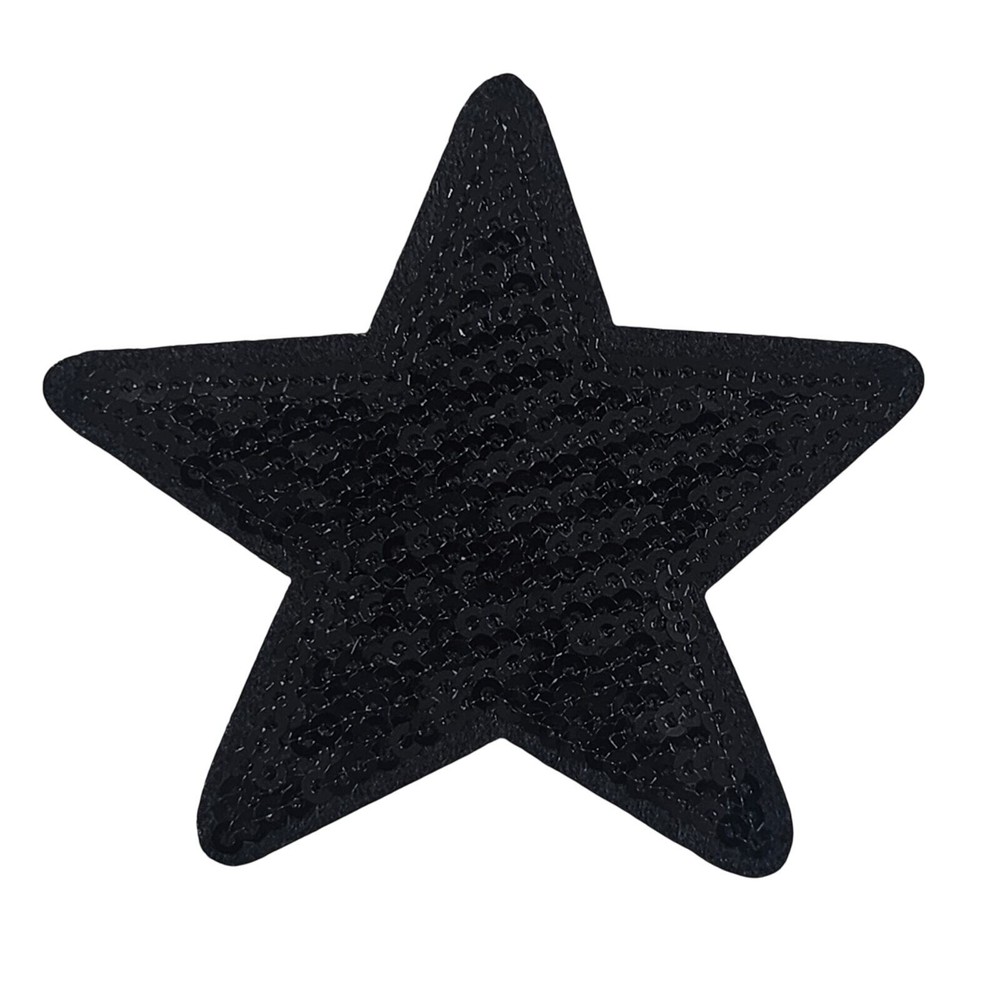 Sequin Black Star - Embroidered Patch