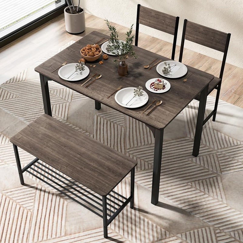 Heavy Duty Metal Dining Set 4 W/ Storage Solution & Space Saving Design New