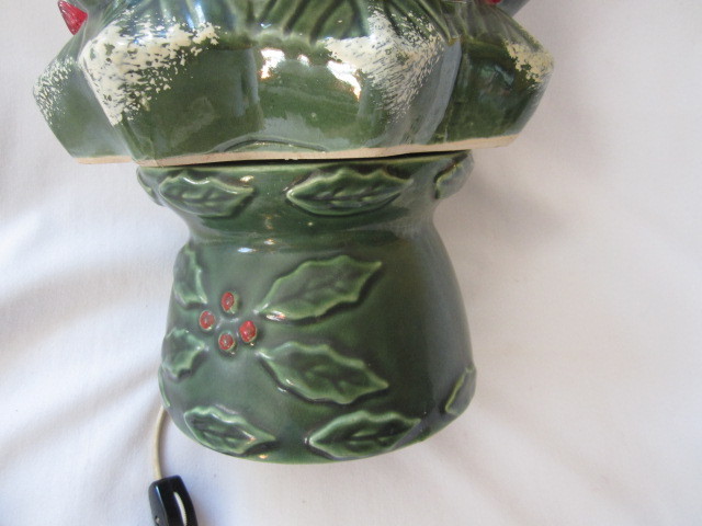 Vintage Green Ceramic Christmas Tree with Light Bulb Base