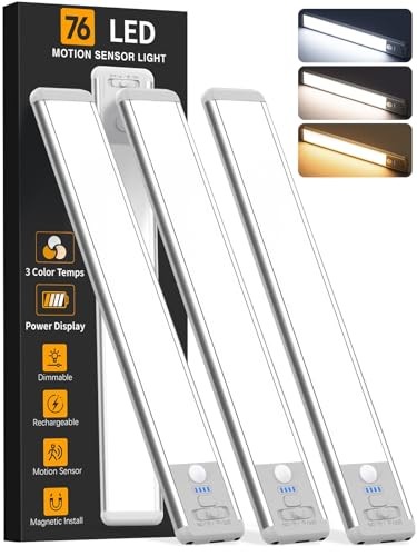 Under Cabinet Lighting Wireless, Rechargeable Motion Sensor Light 10inch-3Pack