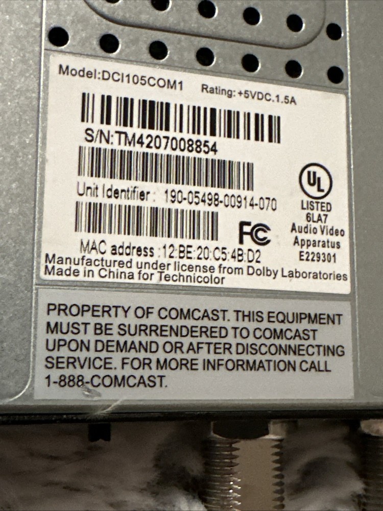 Xfinity Digital Transport Adapter DCI105COM1 NO AC Adapter