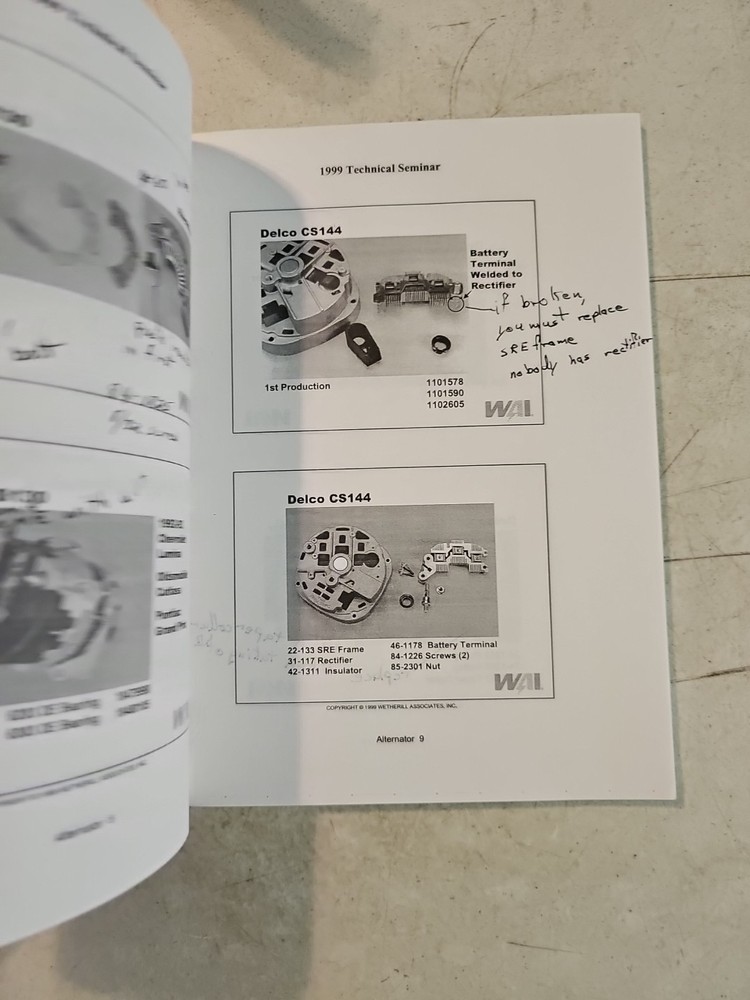1999 Wetherill Associates Inc Technical Seminar Notebook. Alternators Starters