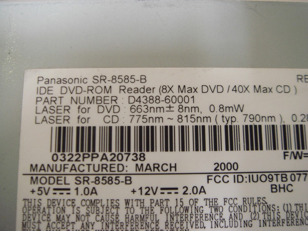 Panasonic SR-8585-B Used Working DVD-Rom Reader