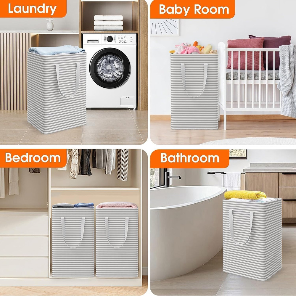 3 Pack Laundry Basket, Waterproof & Freestanding Large Laundry Hamper, Collapsib