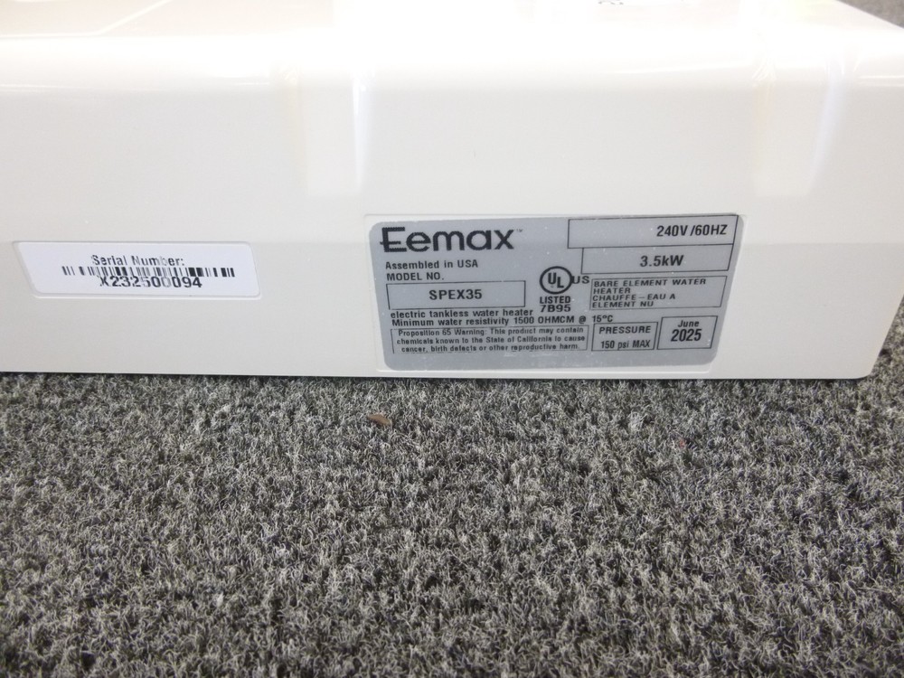 CHEAP EEMAX SPEX35 FLOW CO. ELECTRIC TANKLESS WATER HEATER 3.5KW @ 220V