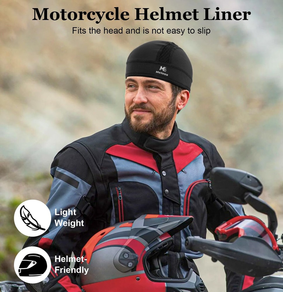 MELASA Microfleece Skull Cap Helmet Liner, Breathable One Size, Black & White