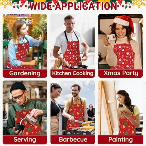 2 Pack Plus Size Funny Christmas Kitchen Apron Unisex Adjustable Xmas Pattern