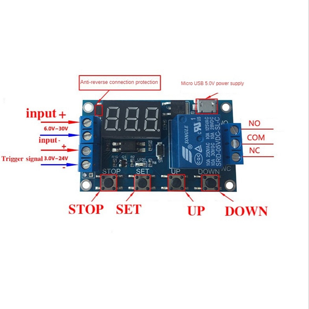 DC 6-30V Support Micro-USB 5V LED Display Automation Cycle Delay Timer4033