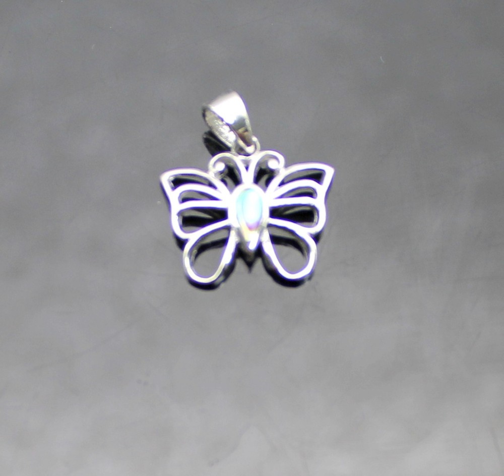 CUTE !BUTTERFLY ABALONE INLAY STERLING SILVER PENDANT