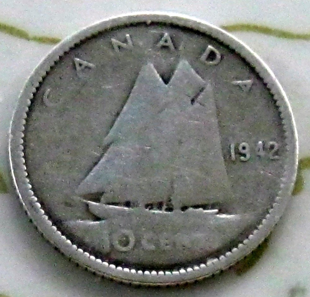 COIN CANADA 10C 1942 VF SILVER "C"