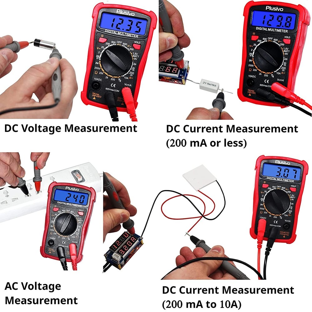 Digital Multimeter Measuring Voltage Resistance Current Continuity w/Accessories