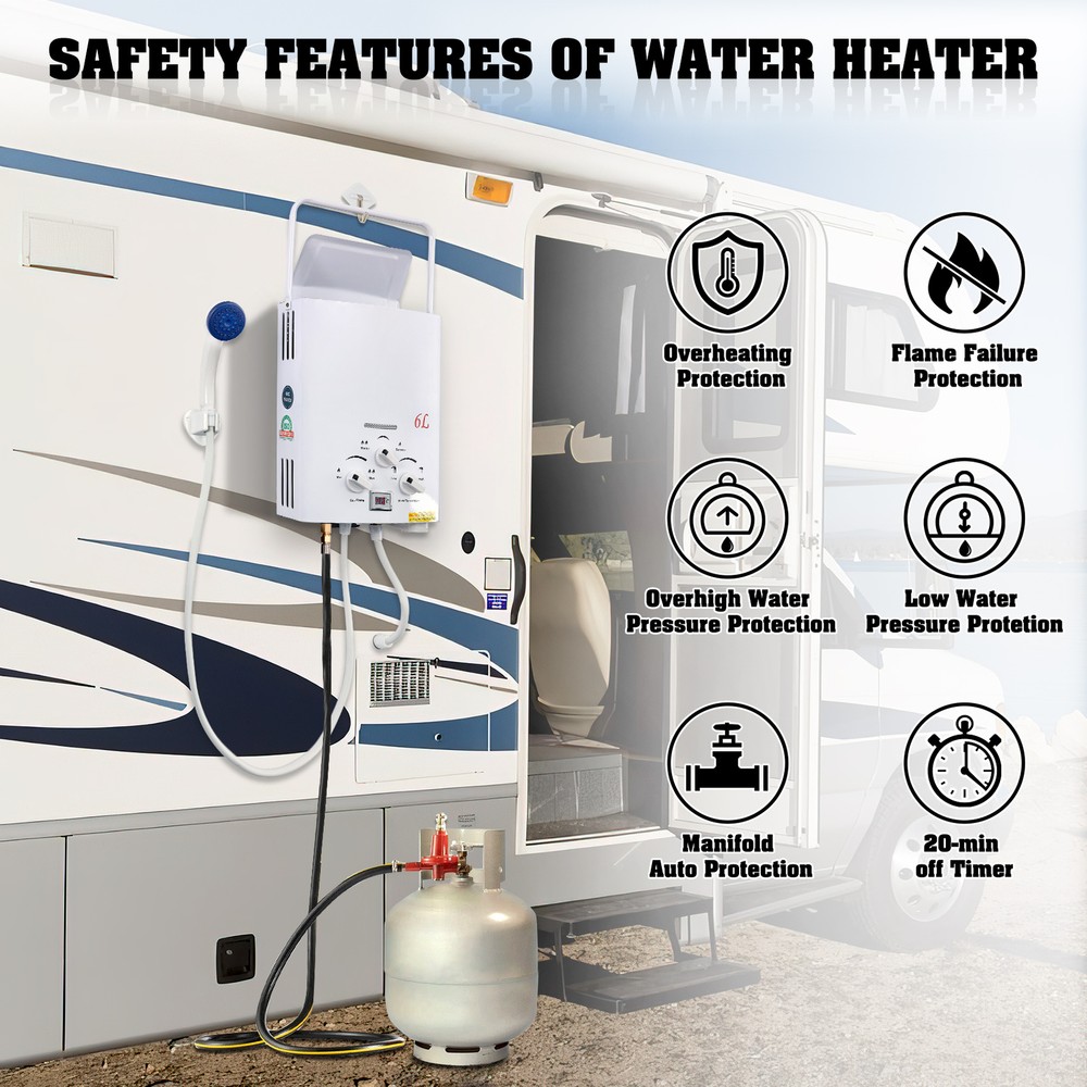 Portable LPG Propane Gas 6L Hot Water Heater Tankless Instant Boiler Outdoor RV