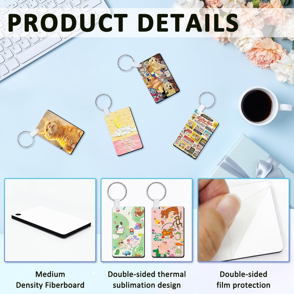 10 Pack Sublimation Keychain Blanks, MDF Double Sided Sublimation Blanks Keyc...