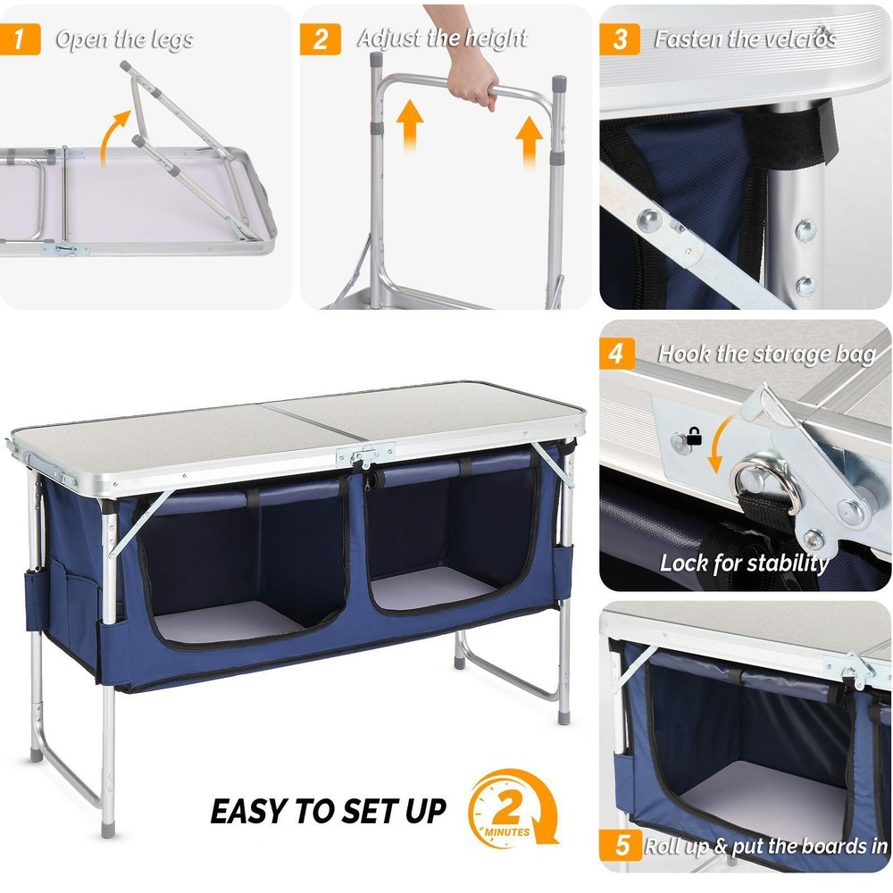 Folding Camping Kitchen Table W/Storage Lightweight BBQ Table Portable