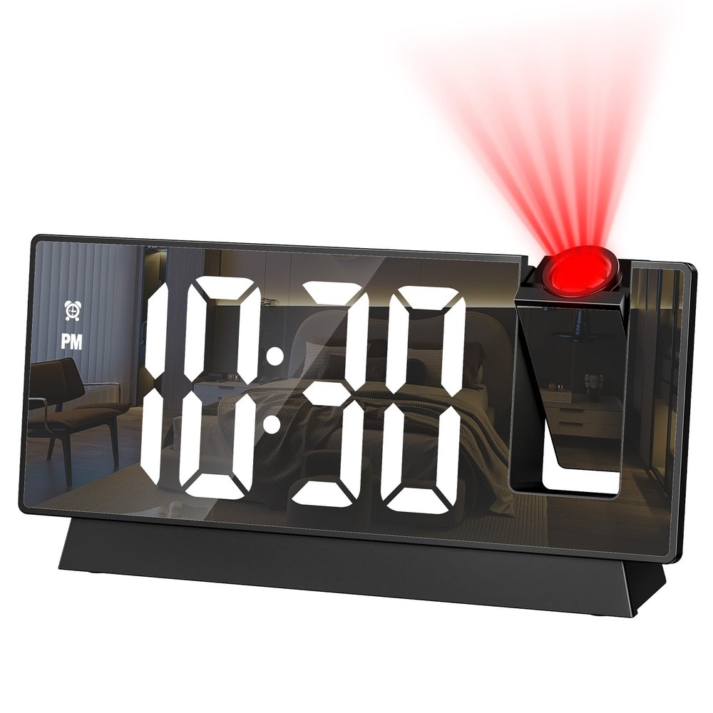 JXTZ Projection Alarm Clock, Large Screen Projector Clock for Bedroom Ceiling...