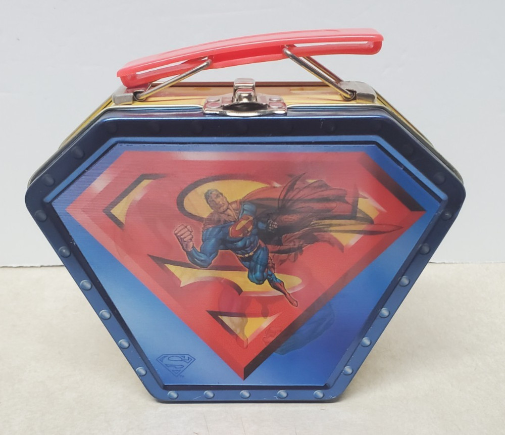 Superman Tin Carry Case with Handle. Lenticular Front Display. Mini Metal Box