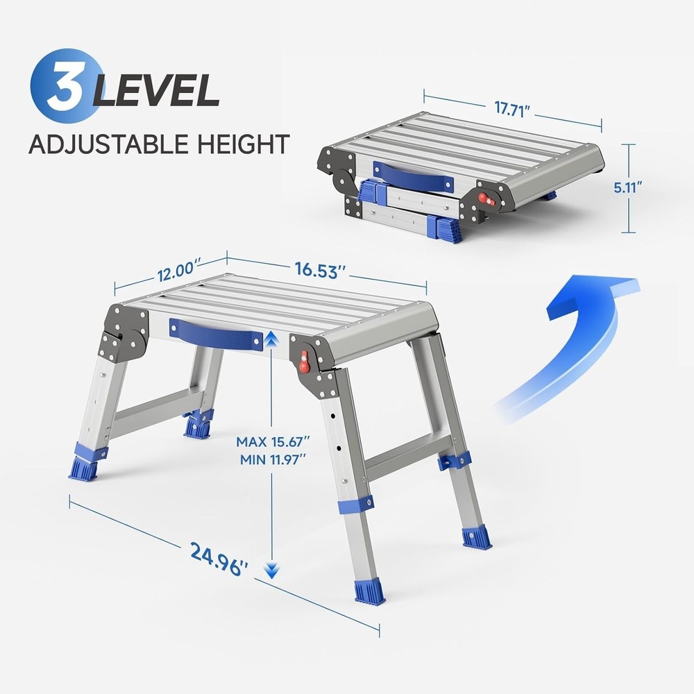 Folding Step Stool Aluminum Work Platform Adjustable 440lb Portable