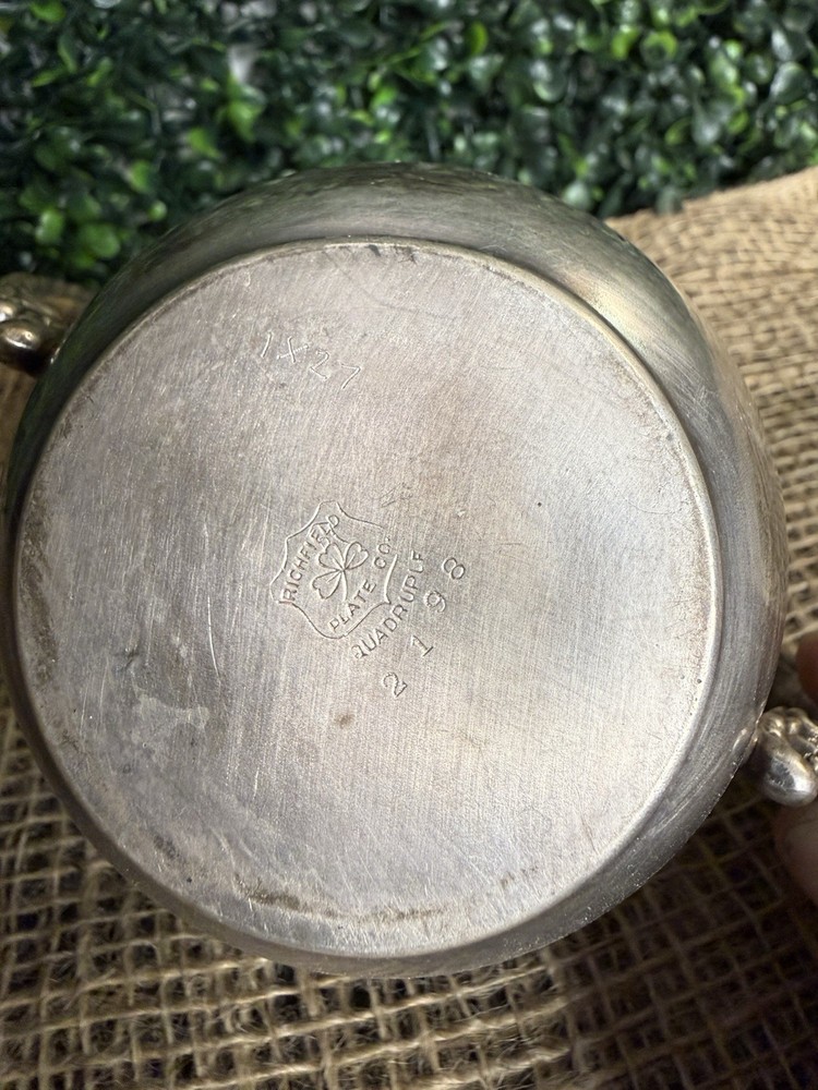 Antique Richfield Plate Co. Quadruple 2177 Sugar Bowl Etch Pattern Double Handle