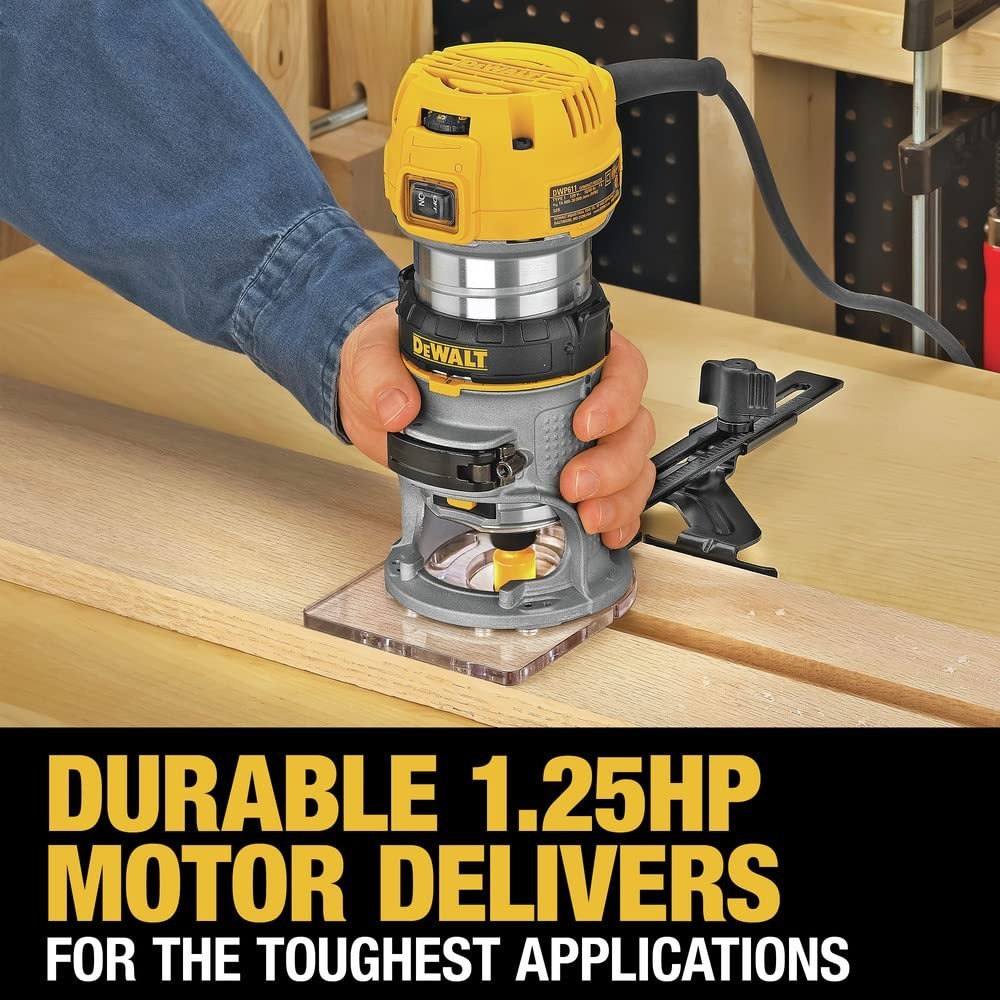 DEWALT DWP611 Compact Router – 1-1/4 HP, Variable Speed, Fixed Base, New