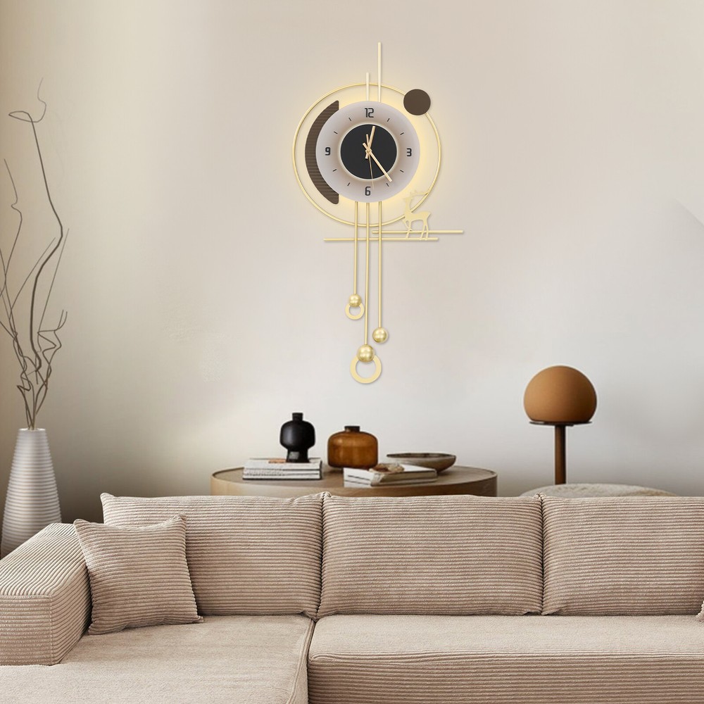 Modern Wall Clock, LED Lighting Wall Clock, Large Gold Decorative Wall Clock