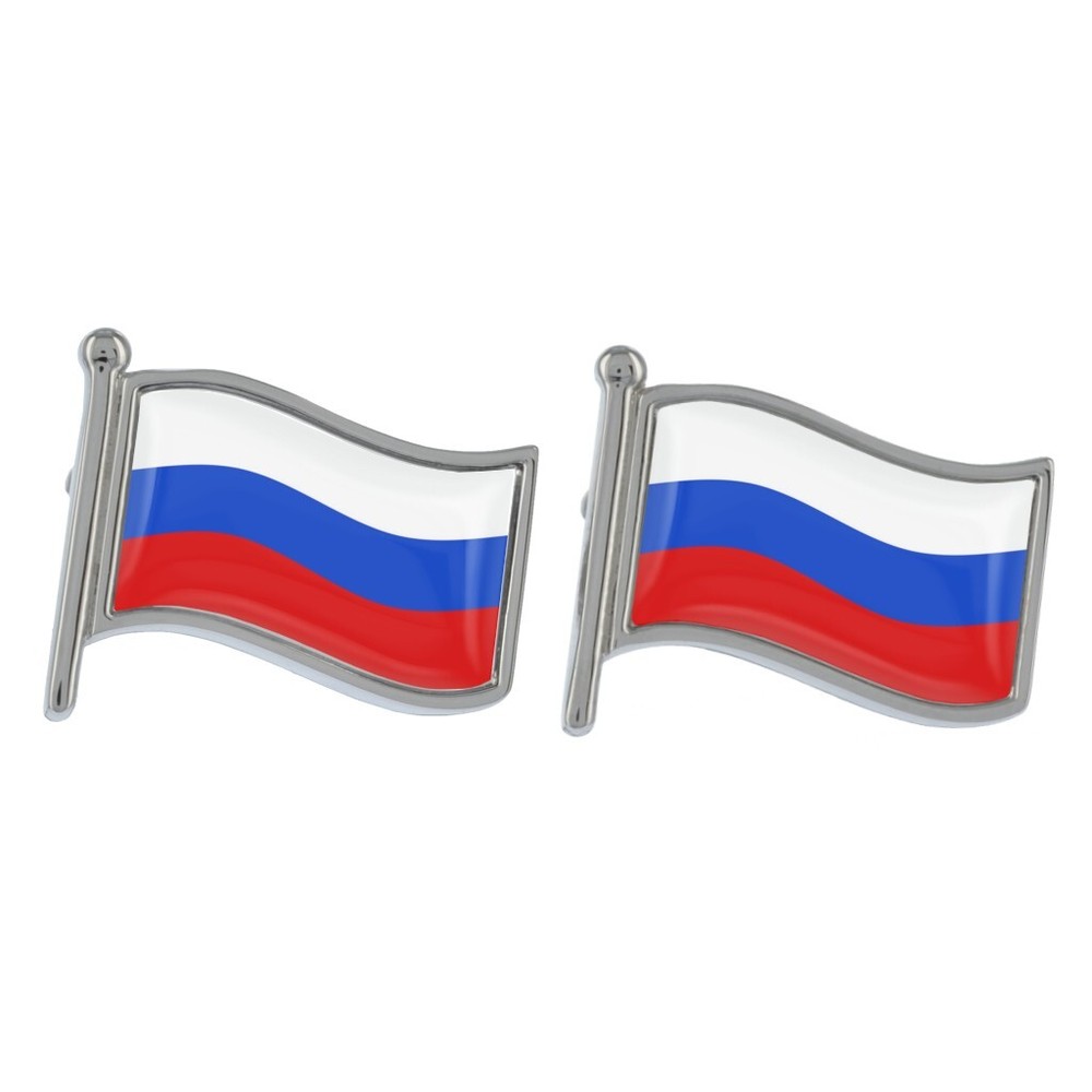 Russia Wave Flag Silver Cufflinks in Gift Box